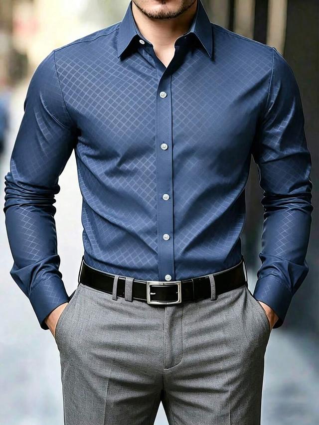 manfinity homme blue textured long sleeve dress shirt