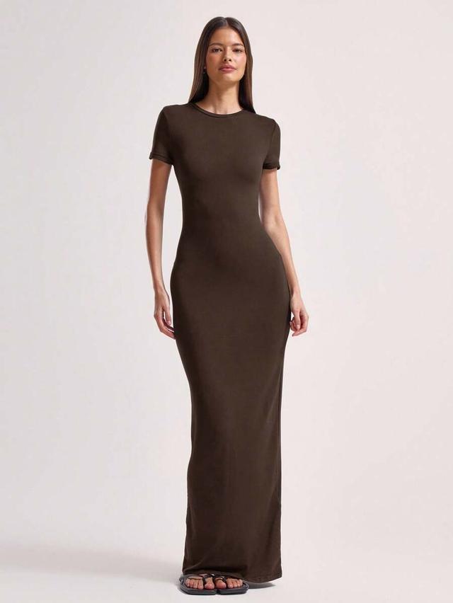 brown bodycon maxi seamless t-shirt dress