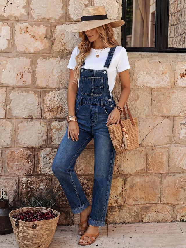 classic blue denim dungarees with front pocket