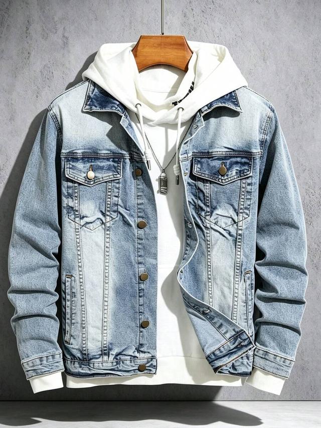 men's washed denim button-up casual jacket