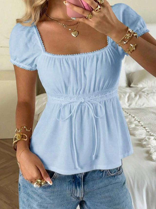 covetez 95% cotton summer top square neck puff sleeve