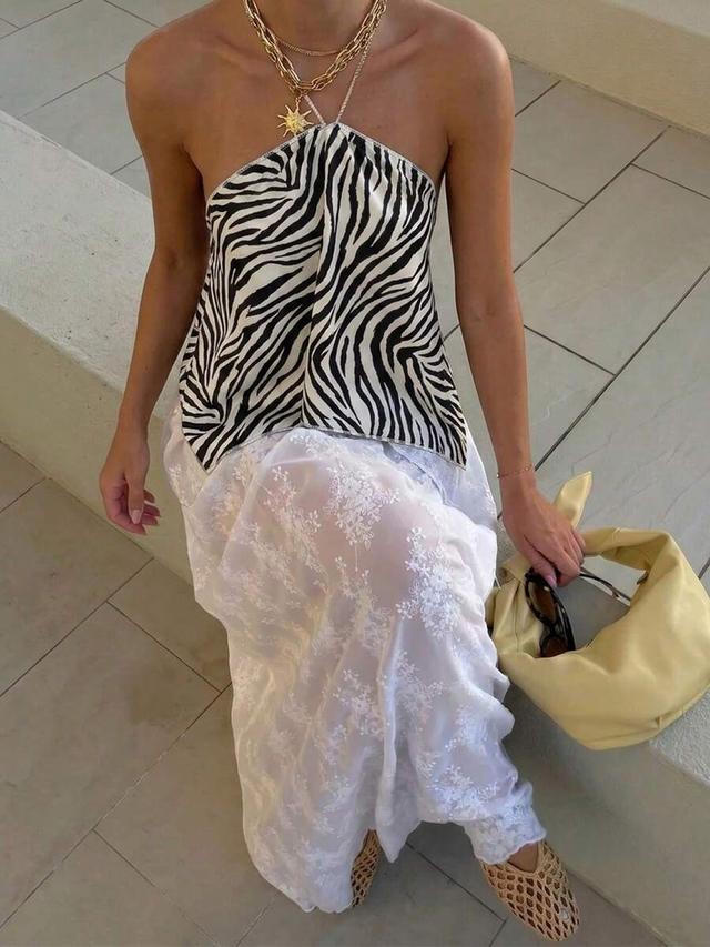 aloruh zebra print tie-up halter neck beach top