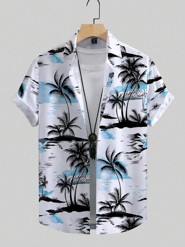 men's tropical palm tree print casual short sleeve shirt