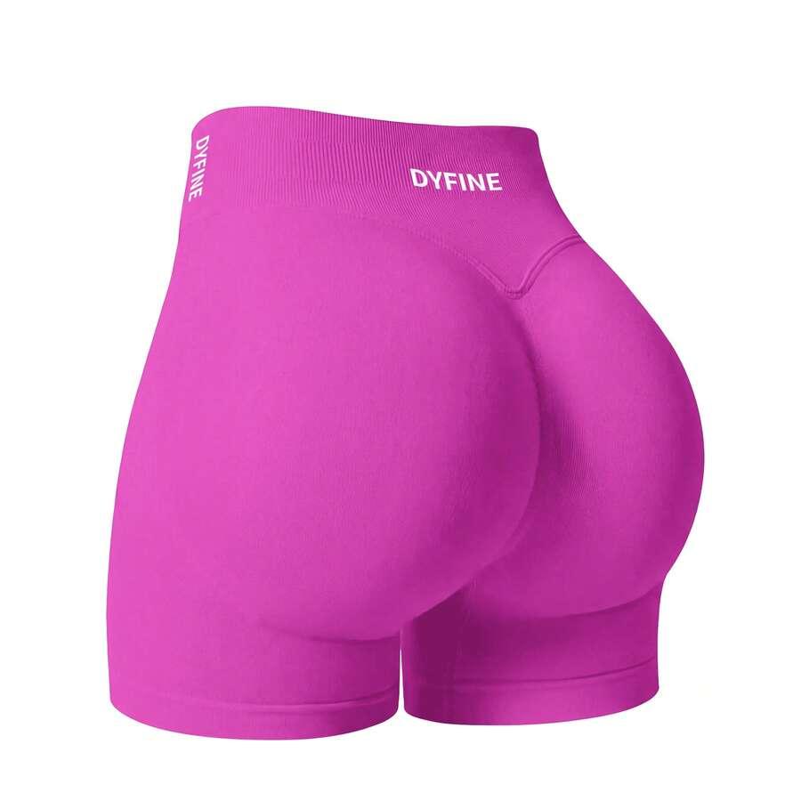 fuchsia seamless elastic high-waisted gym shorts