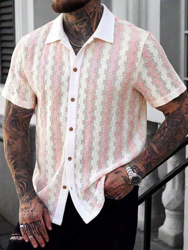 manfinity casualcool men's contrast color front button striped shirt