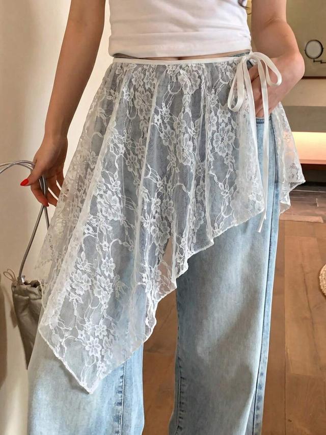 white lace asymmetric hem wrap skirt