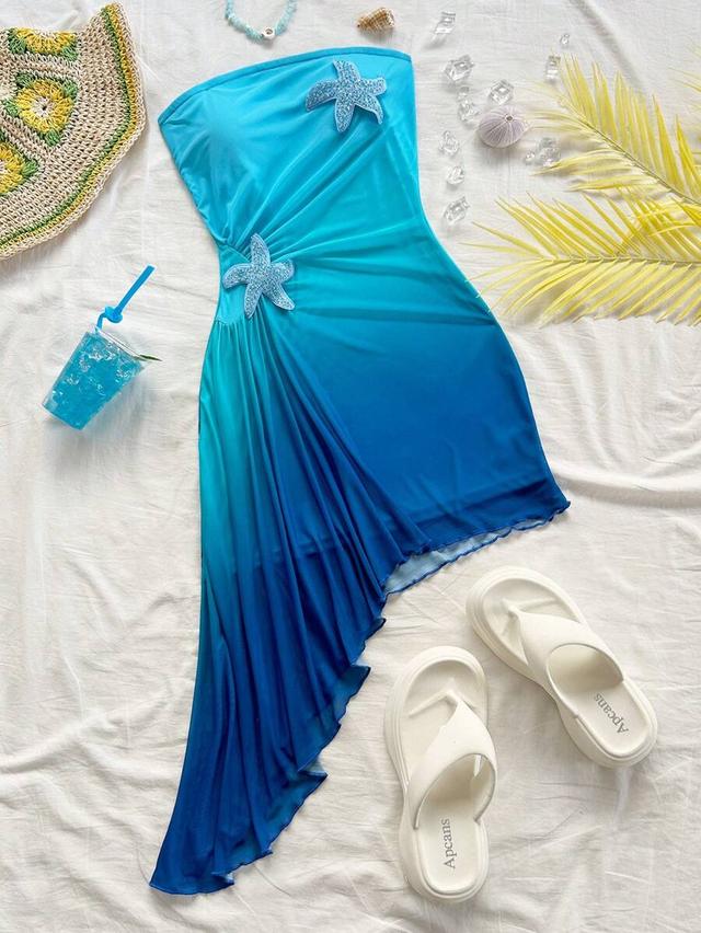 dark blue ombre strapless ruched mini dress