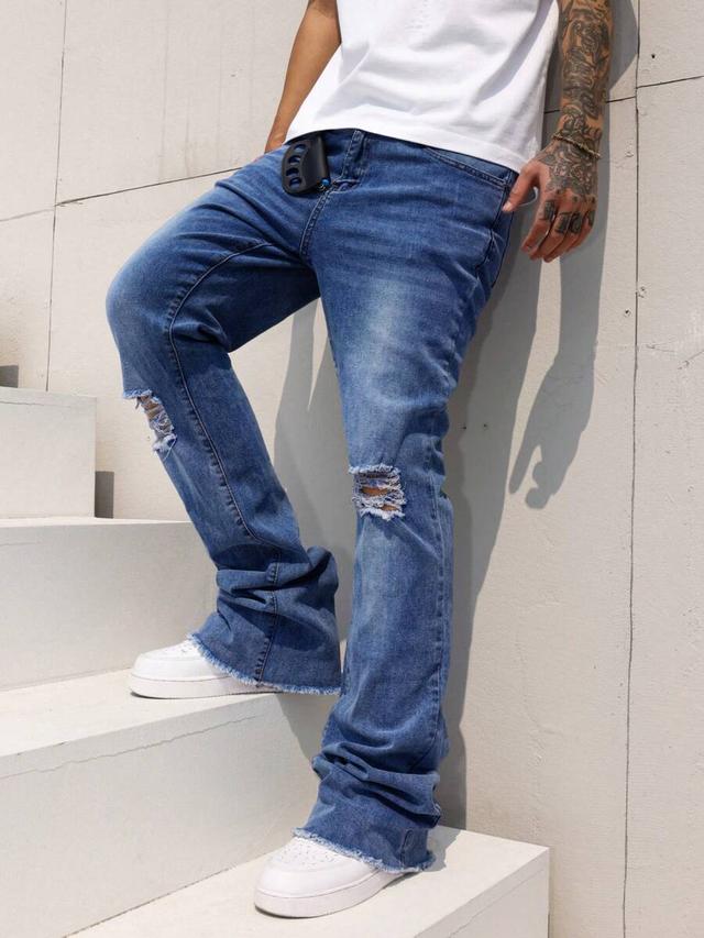 men's washed distressed flare denim jeans