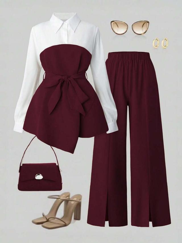 burgundy split wide leg trousers