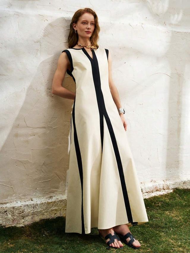 minimalist sleeveless contrast color cotton maxi dress