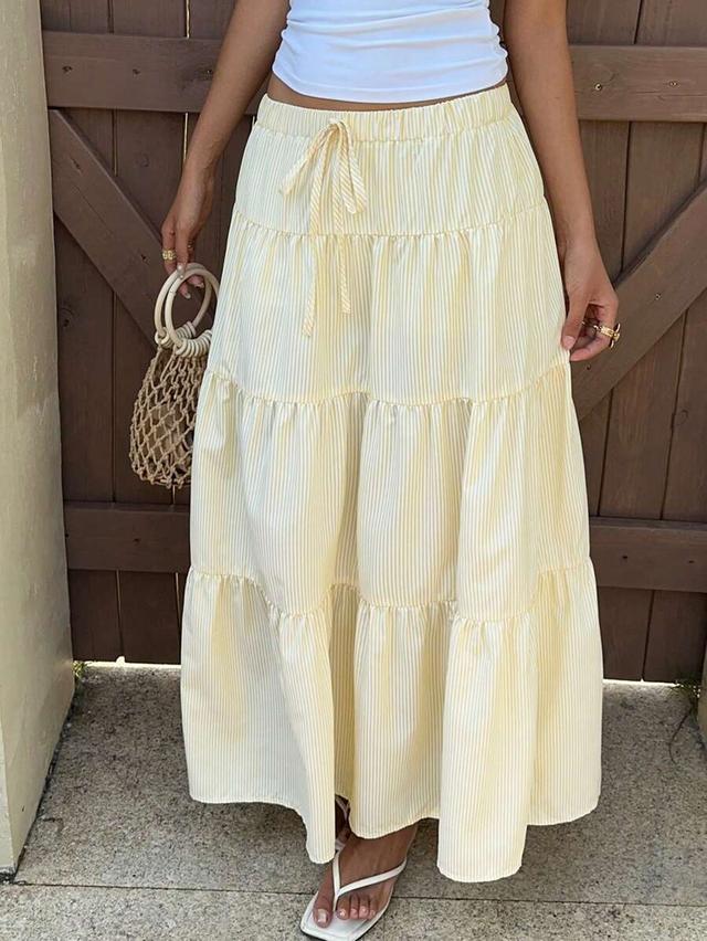 butter yellow striped tiered long skirt