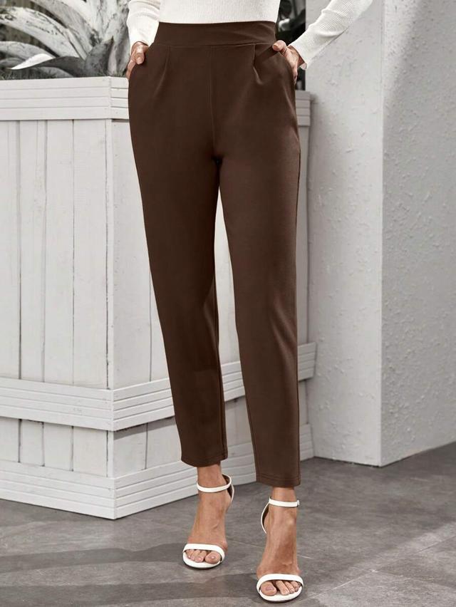rosydaze brown pleated straight leg casual pants
