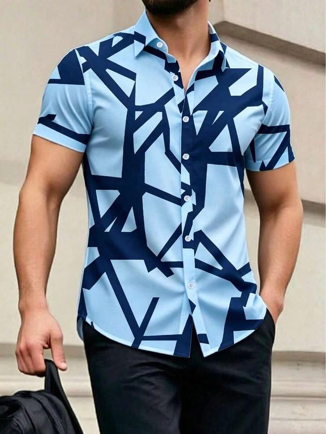 geometric print short sleeve casual button-up shirt