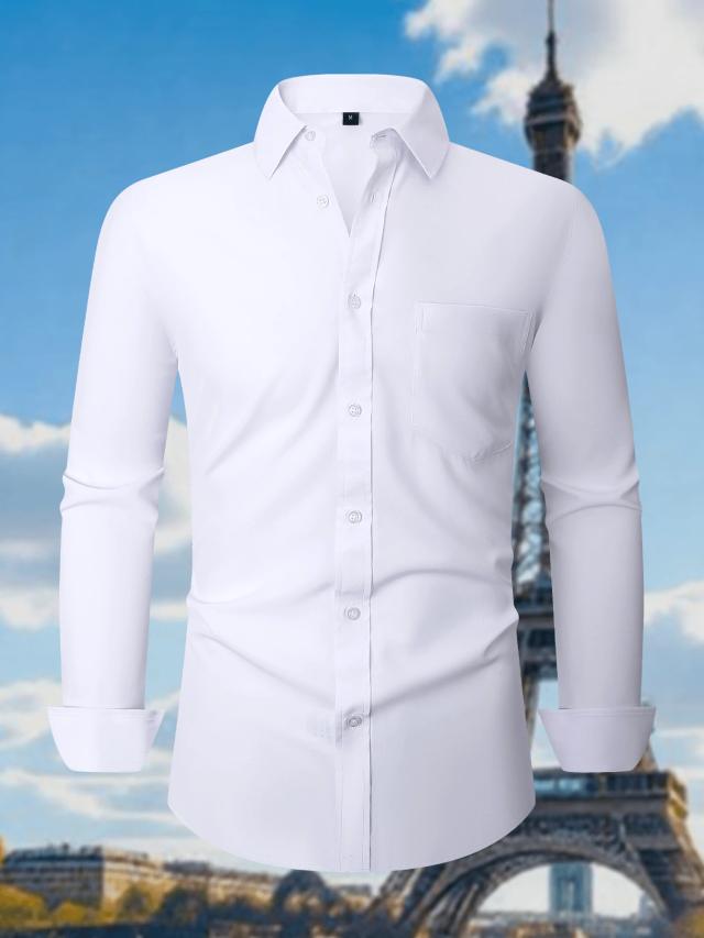 classic white slim fit button down business shirt