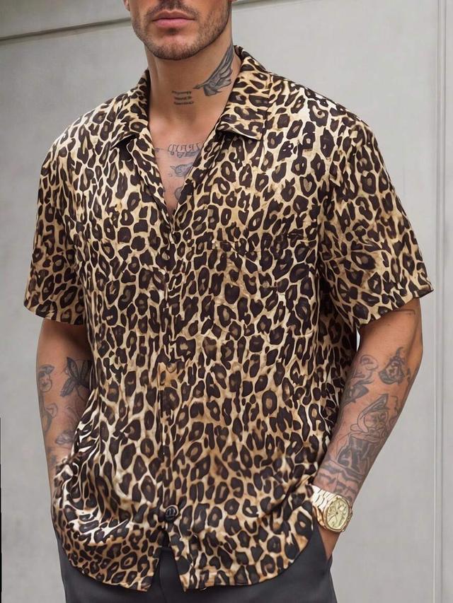leopard print short sleeve button-up shirt