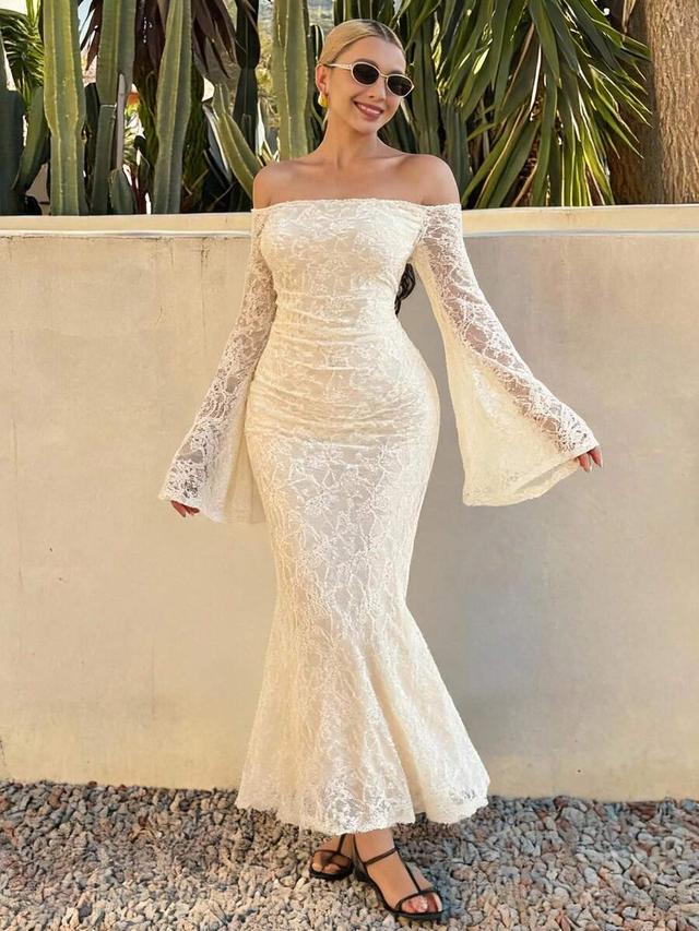 elegant off-shoulder lace long dress