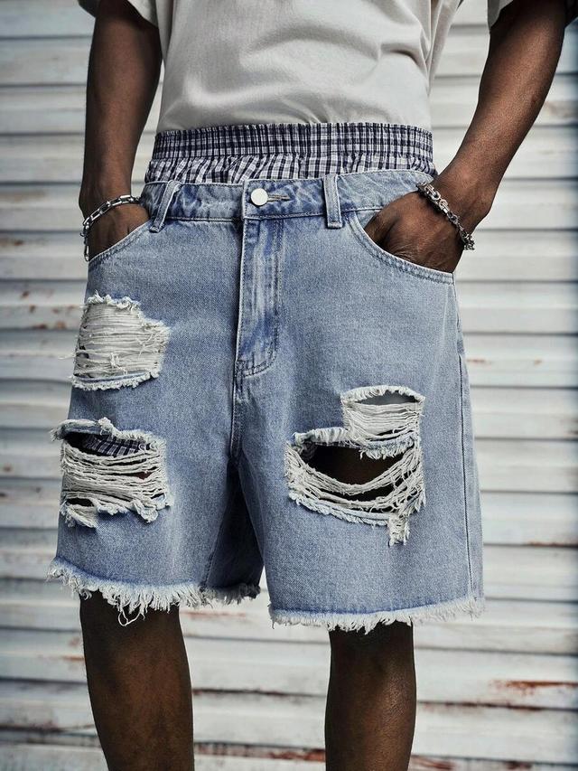 modcrash distressed washed denim shorts
