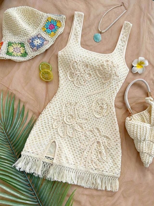 soleia cream white floral crochet bodycon mini dress