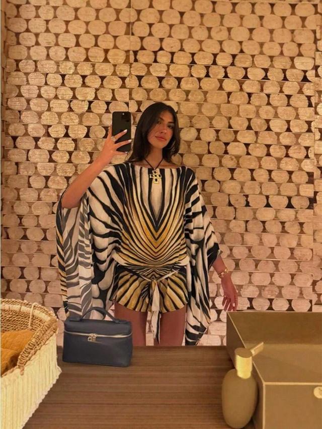yellow gold printed silk kaftan style mini dress