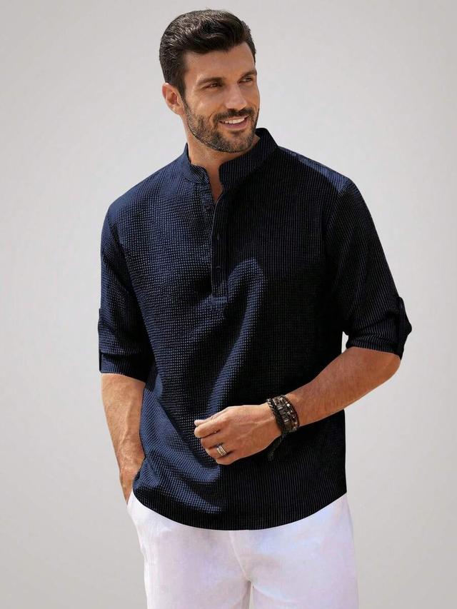 officeau men's black henley long sleeve shirt