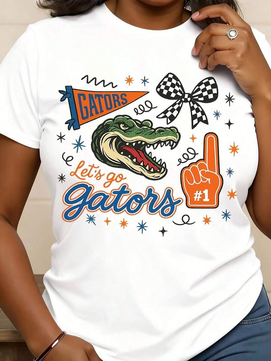 white cotton gators graphic print crew neck t-shirt