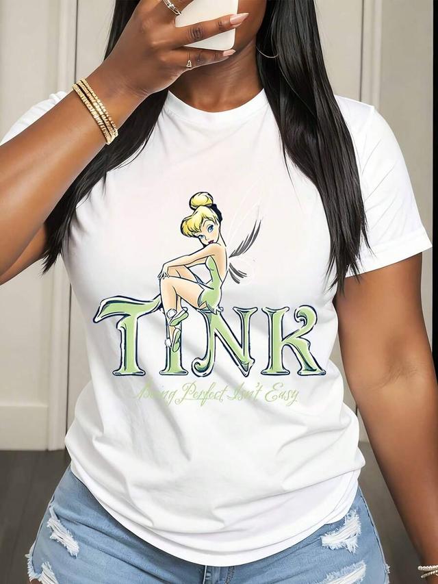 white cotton tinker bell graphic print t shirt