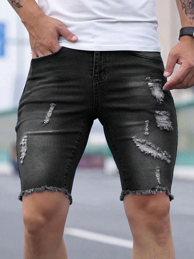 men's distressed raw hem stretch denim shorts