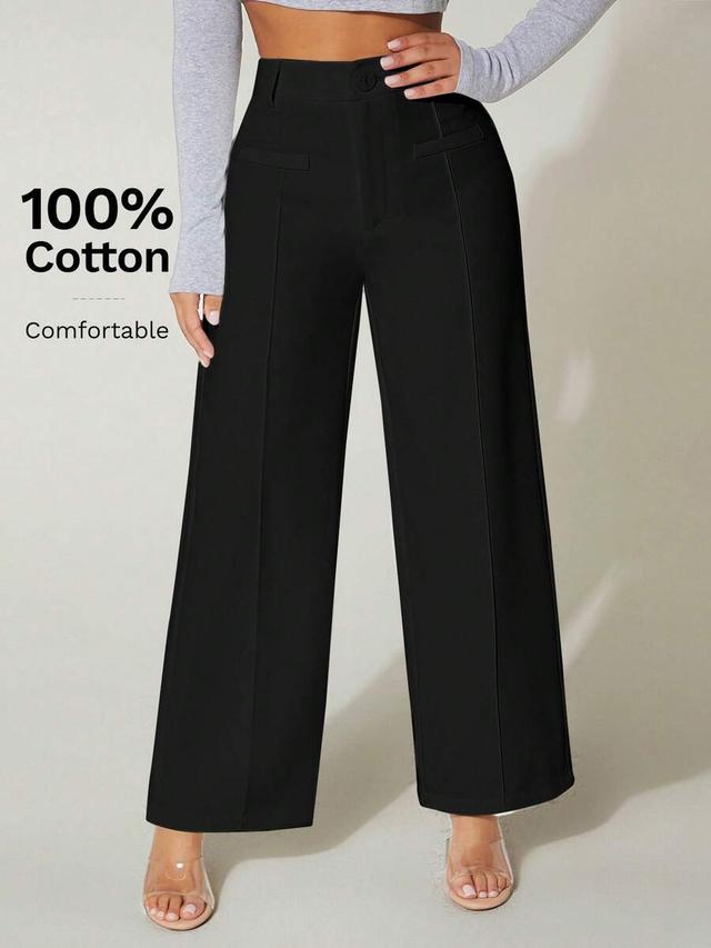 black high waist wide leg cotton trousers
