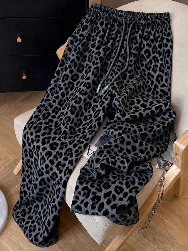 leopard print grey casual lounge sweatpants