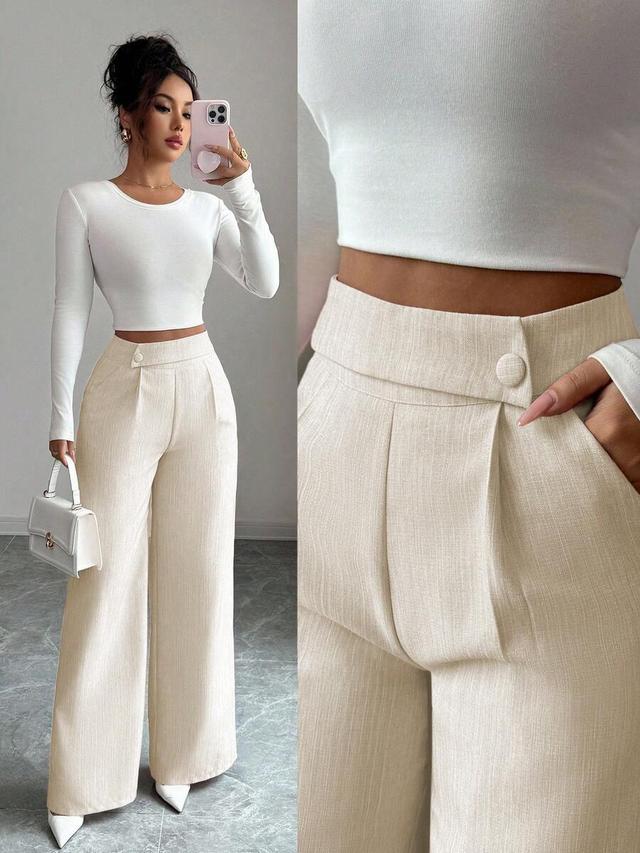 elegant bamboo fabric waist overlay straight leg trousers