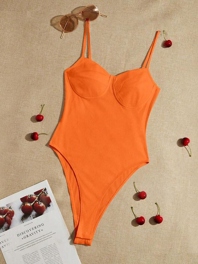 orange ribbed cami bustier bodysuit