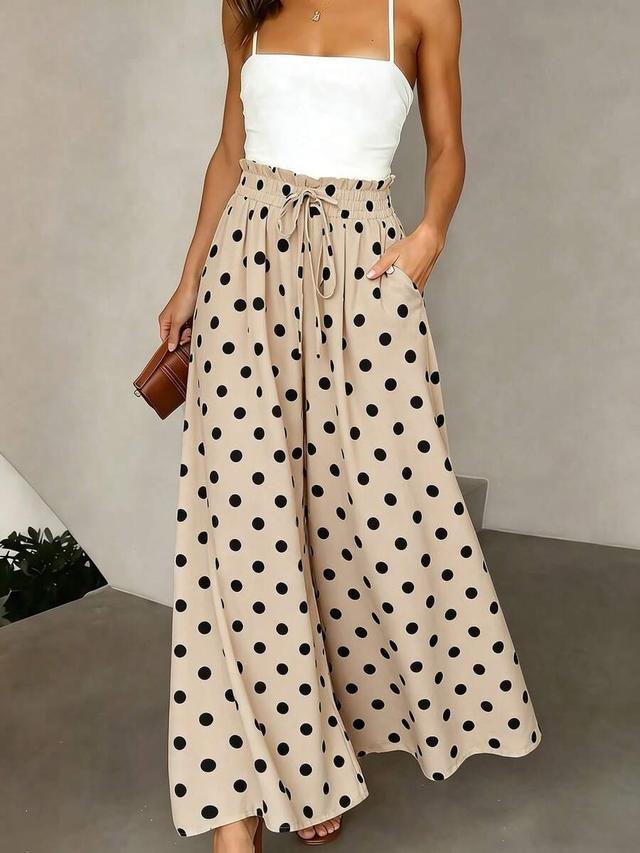 polka dot high-waisted chiffon wide-leg trousers