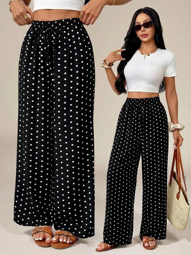 polka dot print high waist wide leg trousers