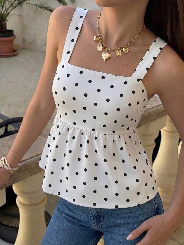 women's contrast polka dot tie back camisole tank top