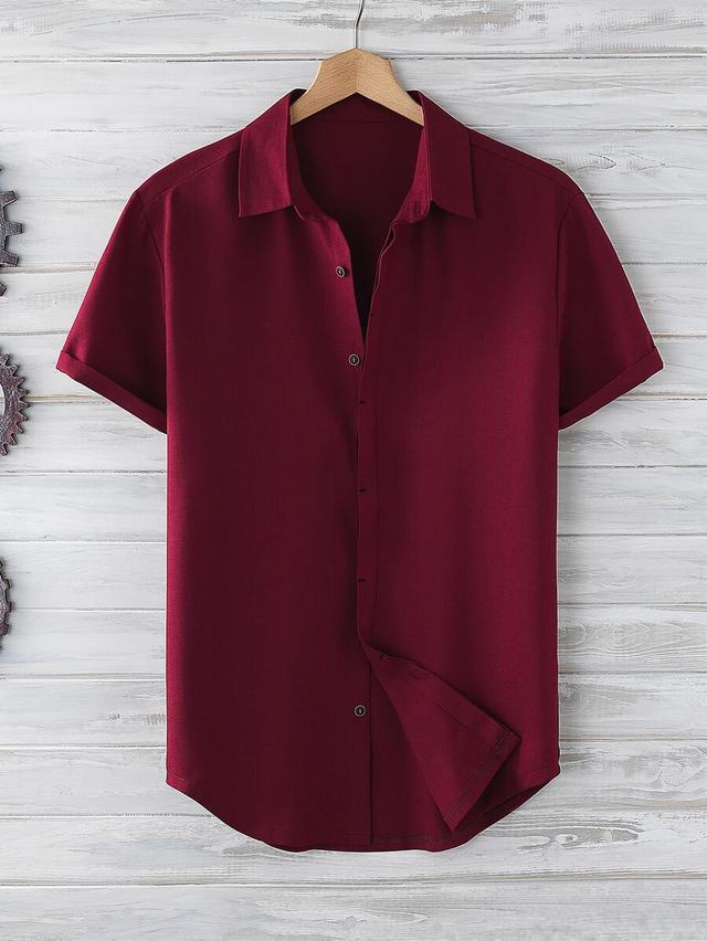 burgundy short sleeve button up formal shirt