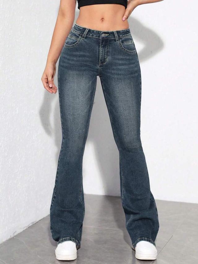 dark wash thickened denim flare jeans