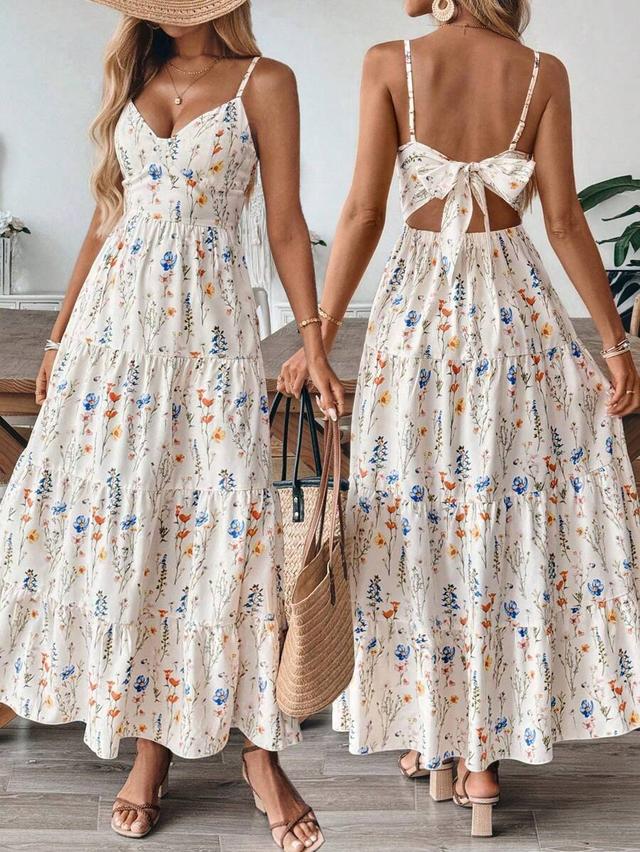 floral print tiered midi camisole dress