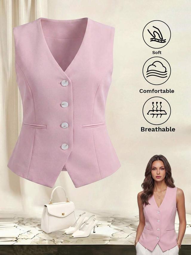 pink v-neck button-front tailored vest top
