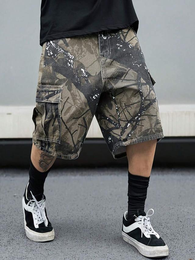 camouflage denim multi-pocket workwear shorts