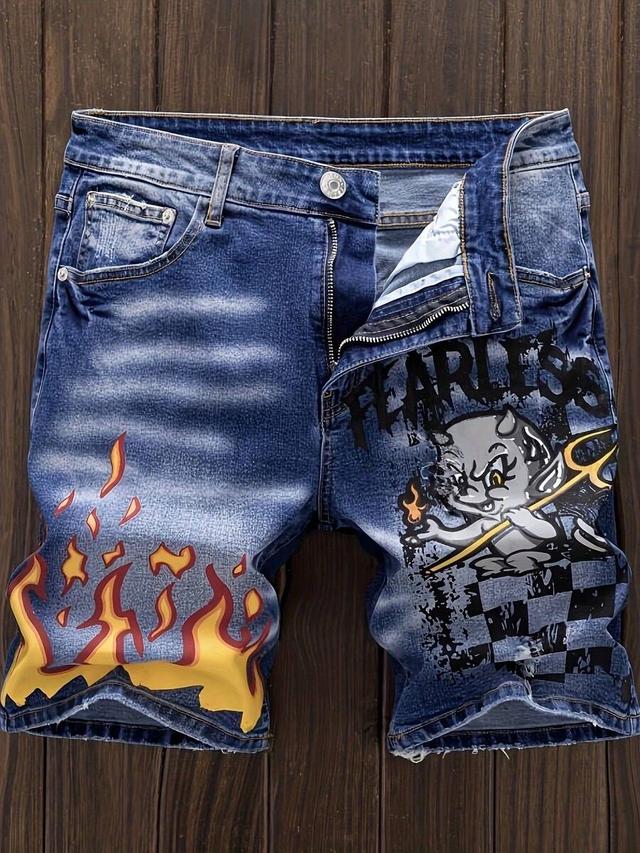 slim fit denim shorts with graphic print