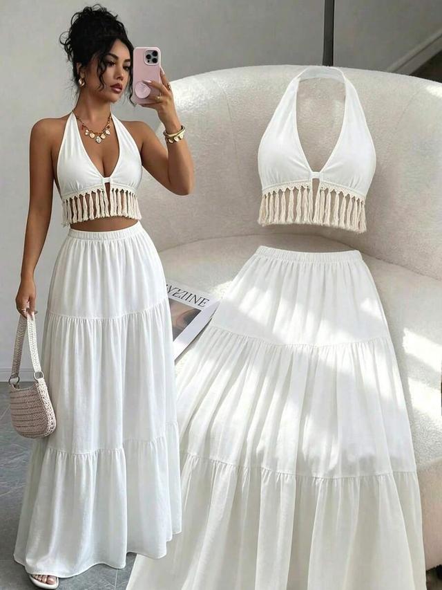 white tiered maxi skirt with elastic waist