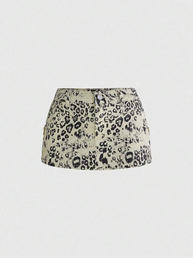 animal print low waist denim mini skirt