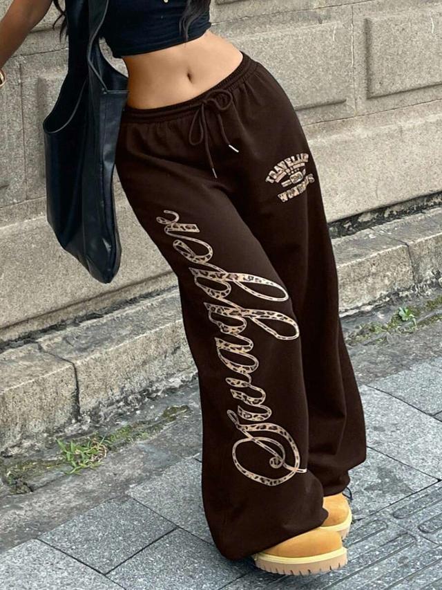leopard print brown wide leg streetwear sweatpants