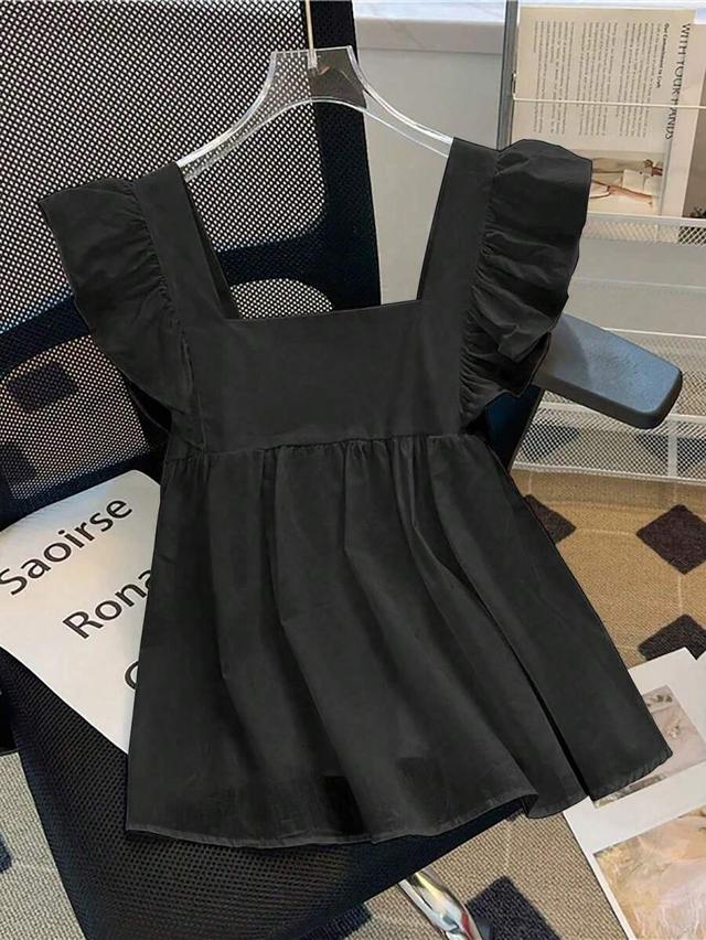 black cotton cap sleeve square neck peplum top