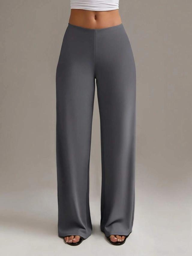 high waist grey straight leg casual trousers