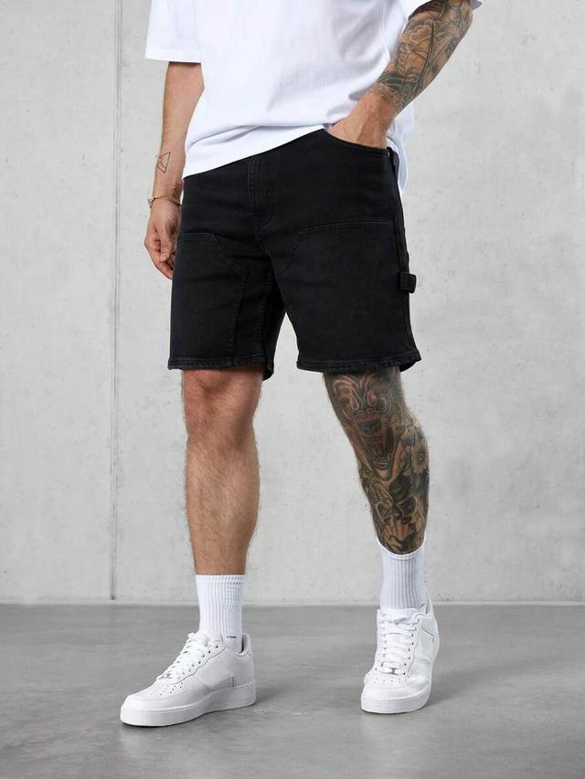 men's black elastic denim utility shorts