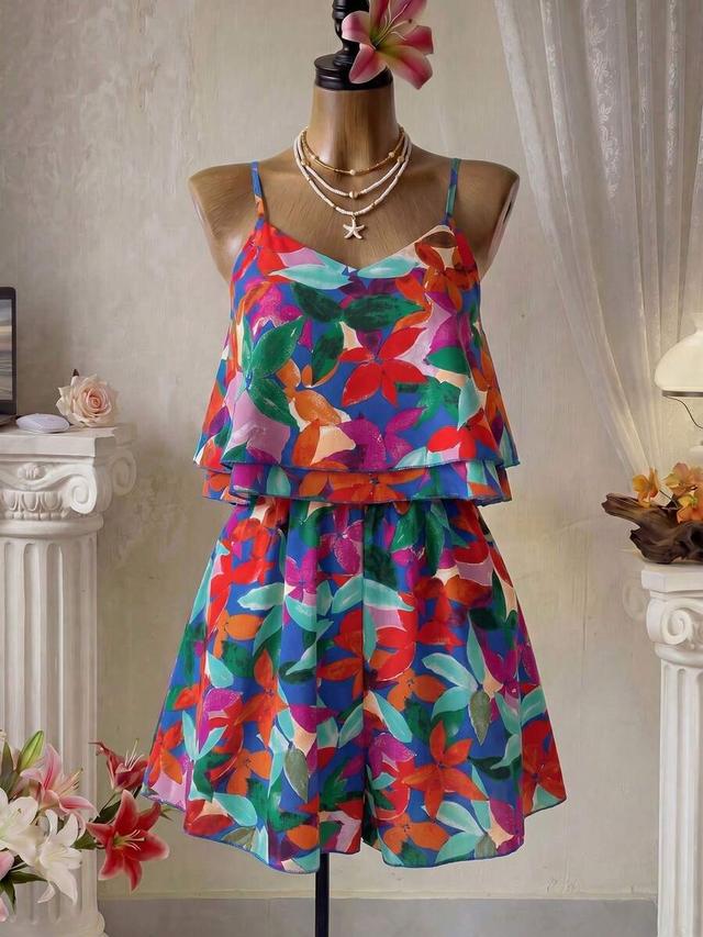 femesol women's summer floral print cinching waist jumpsuit