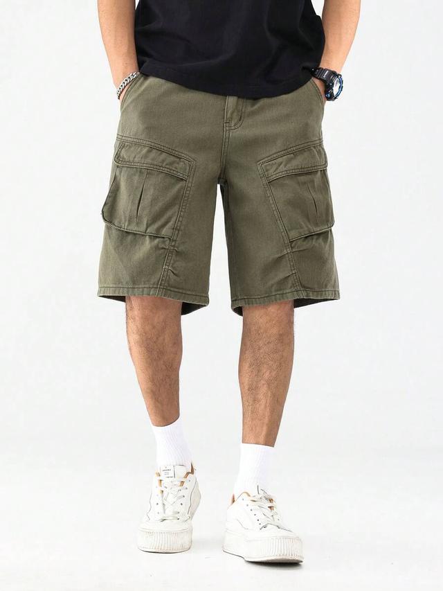 chillumni olive green cargo pocket denim shorts