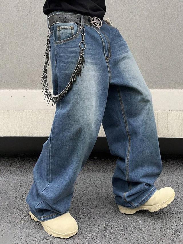oversized distressed blue denim jeans