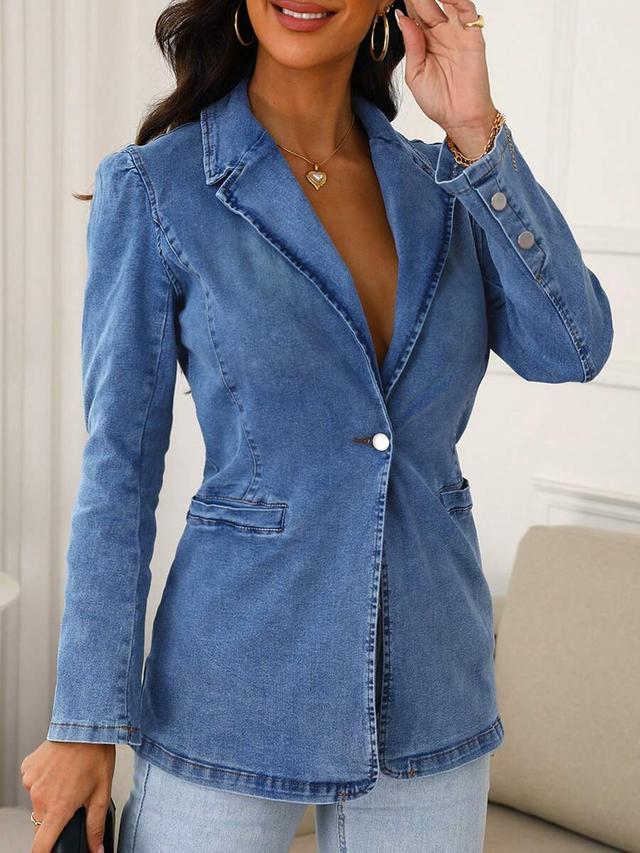 women's light blue lapel denim blazer